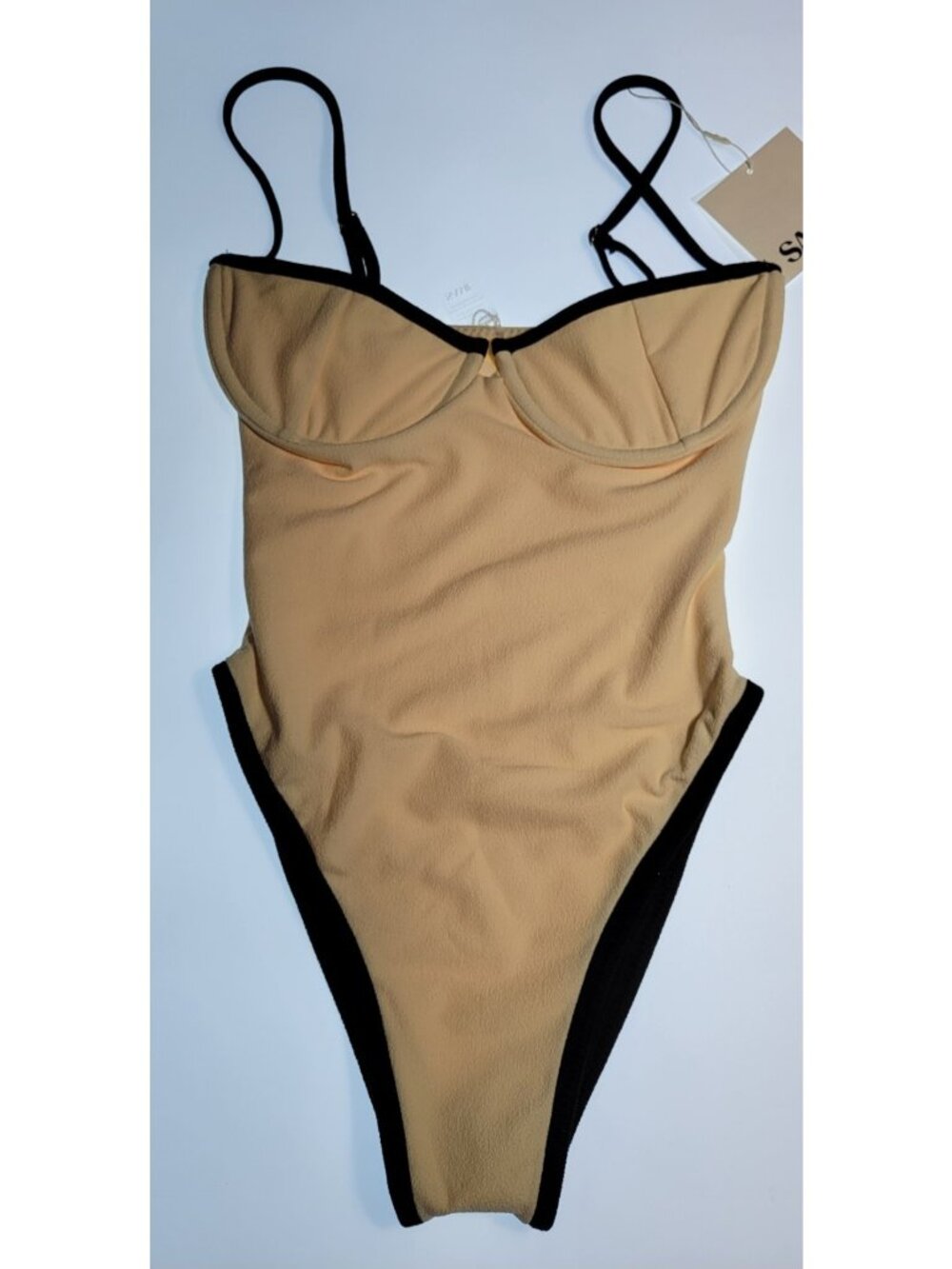 Same Los Angeles One Piece Swimsuit Beige Black Trim Underwire XS NWT lo